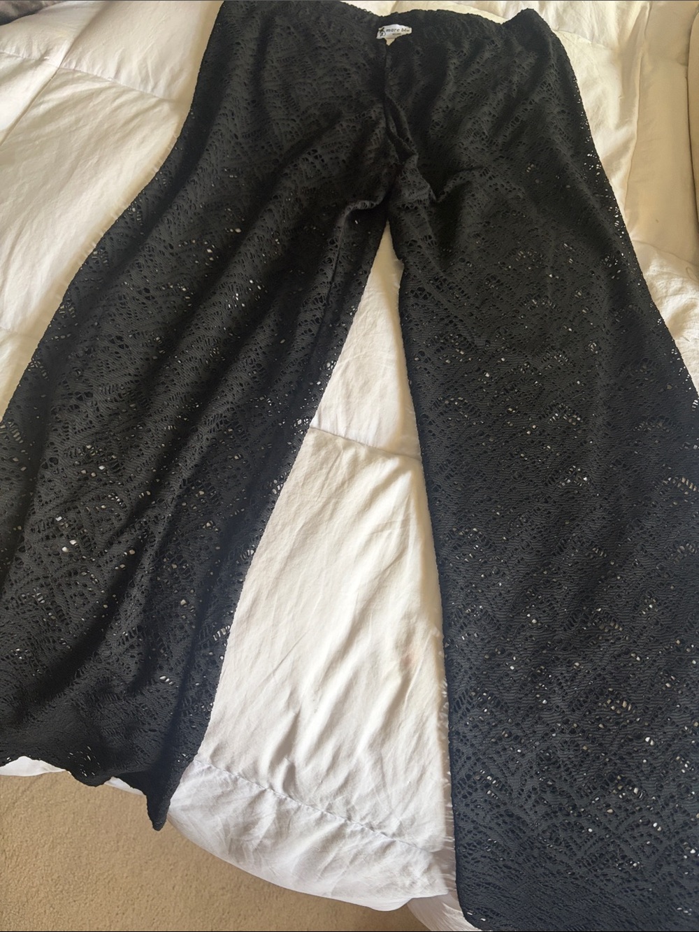 Women's Black Lace Wide-Leg Pants - Lightweight Cover-Up